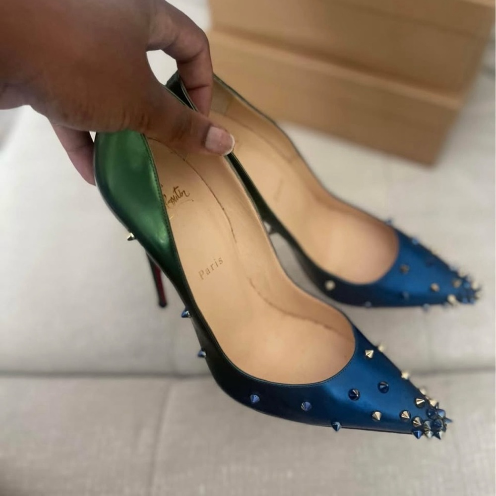 Christian Louboutin Blue and Green Spiked Women's Heels